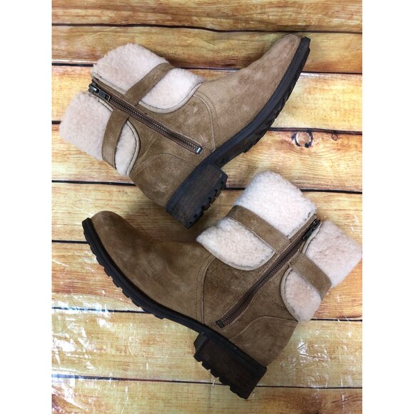 UGG Blayre 1006039 Tan Suede Shearling Cuff Buckle Boots Womens 7.5 (h8v) - Picture 6 of 10